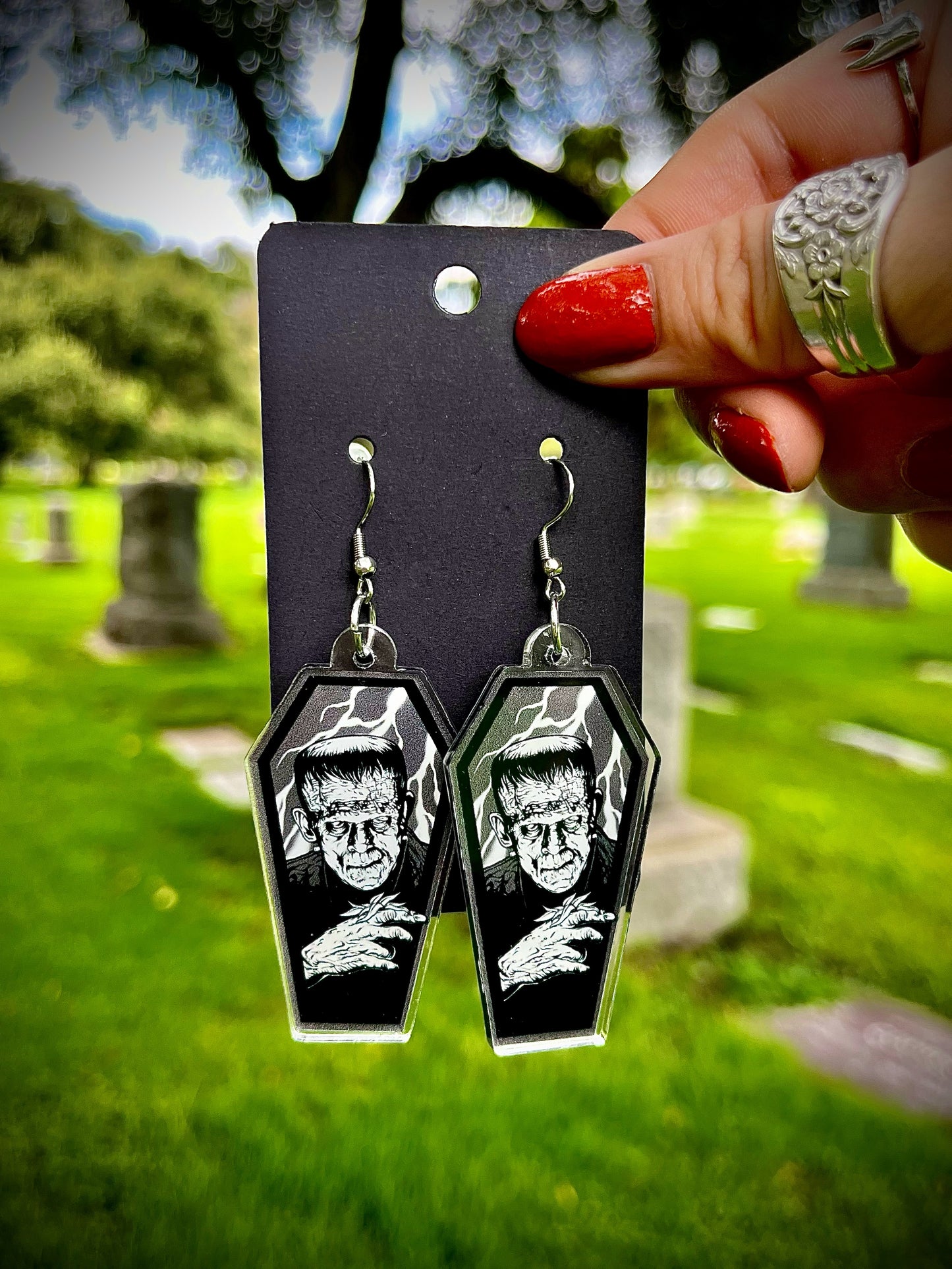 Frankenstein coffin earrings