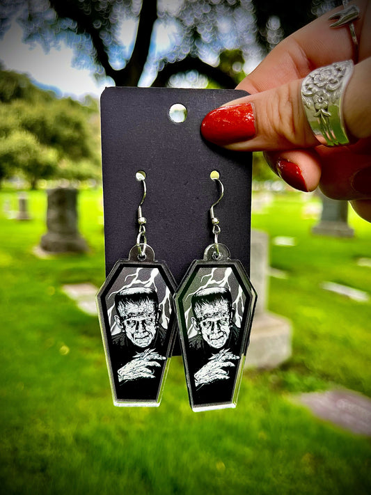 Frankenstein coffin earrings